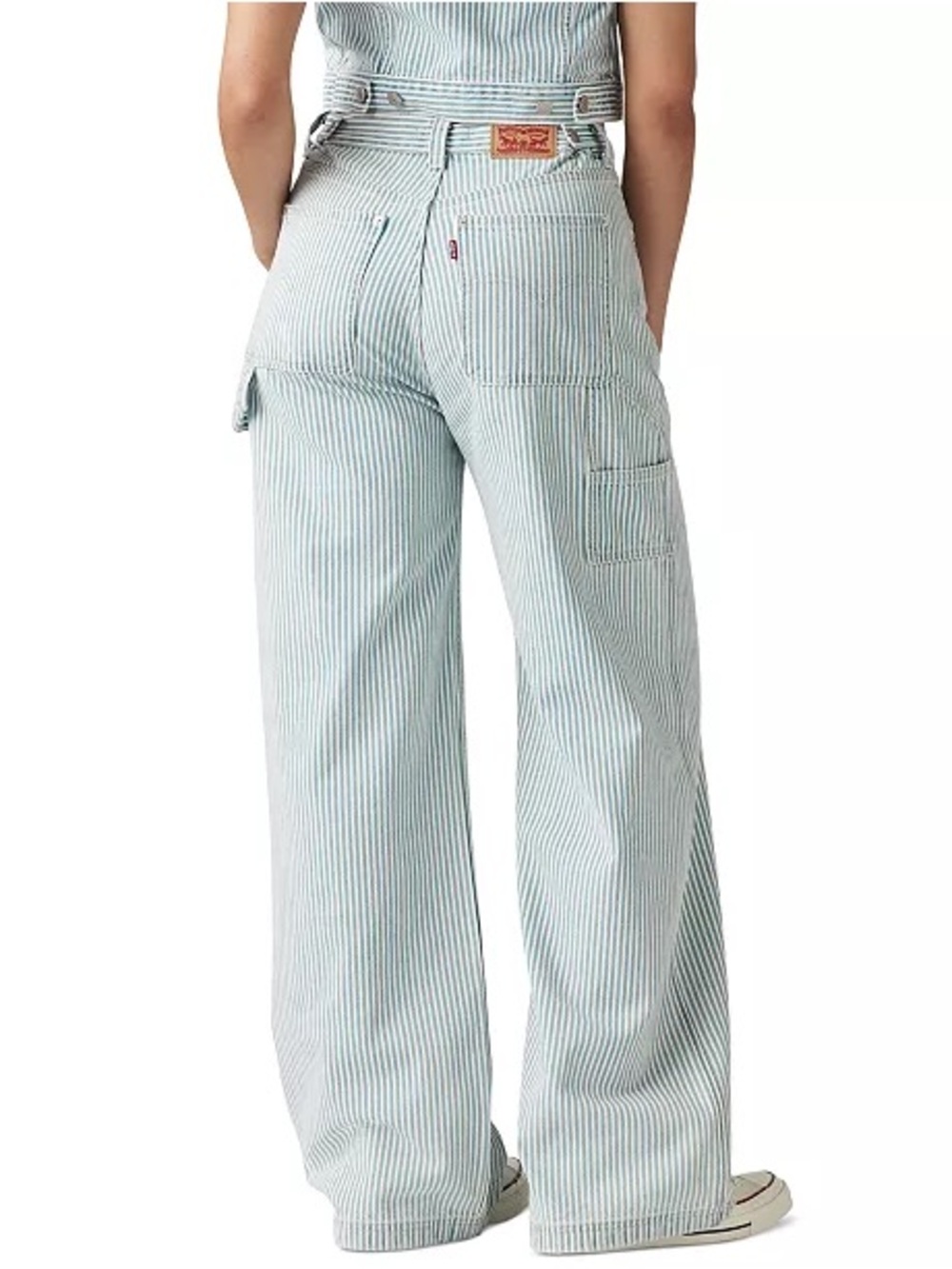 Levi's Cinch Baggy Carpenter Jeans - blue and white striped hickory wash.